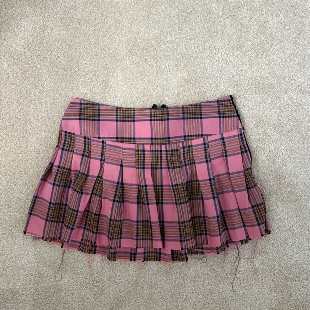 Current Mood Pink and Black Plaid A-Line Skirt